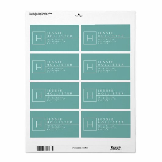 Aquamarine Mit Monogramm Rücksendeadresse (Vorne)