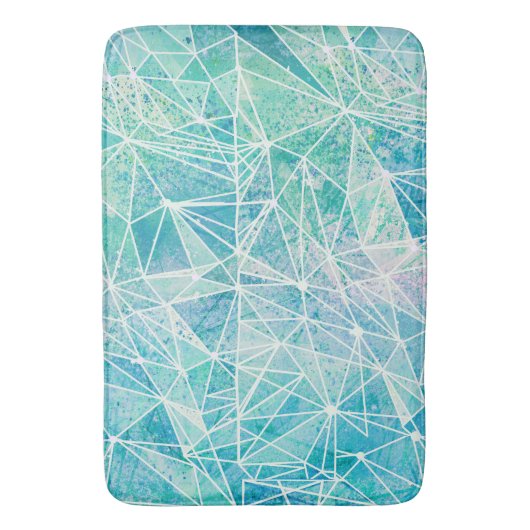 Aquamarine mit weißem Geometriespannraum Badematte (Vorderseite Vertikal)