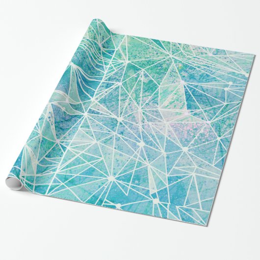 Aquamarine mit weißem Geometriespannraum Geschenkpapier (Ungerollt)