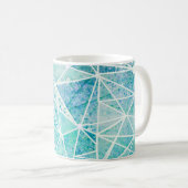 Aquamarine mit weißem Geometriespannraum Kaffeetasse (VorderseiteRechts)