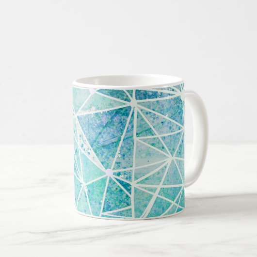 Aquamarine mit weißem Geometriespannraum Kaffeetasse (VorderseiteRechts)
