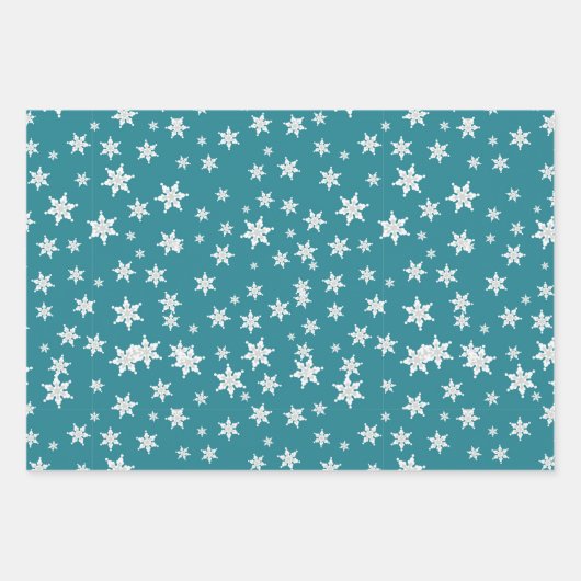 Aquamarine Mitten und Schneeflocken Weihnachtsmust Geschenkpapier Set (Vorderseite 3)