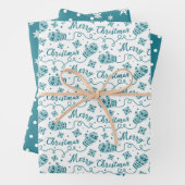 Aquamarine Mitten und Schneeflocken Weihnachtsmust Geschenkpapier Set (Beispiel)