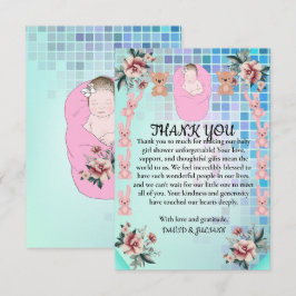 Aquamarine moderne Boho Floral Princess Baby Girl  Dankeskarte