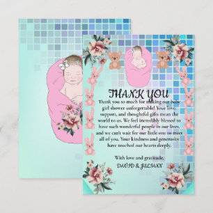 Aquamarine moderne Boho Floral Princess Baby Girl Dankeskarte