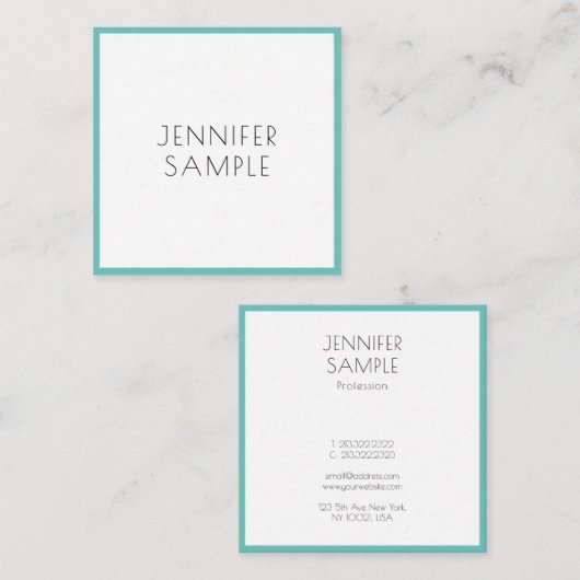 Aquamarine moderne, elegante Minimalistische Vorla Quadratische Visitenkarte (Vorne/Hinten)