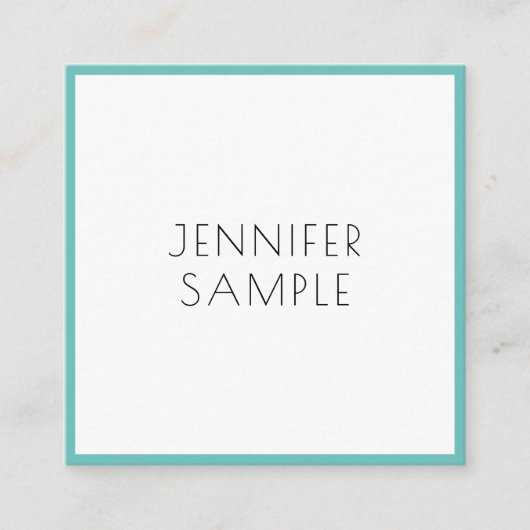 Aquamarine moderne, elegante Minimalistische Vorla Quadratische Visitenkarte (Vorderseite)
