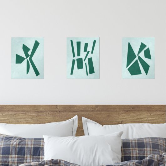 Aquamarine moderne Gouache Print Polygon Forms Bilderwand Sets (Schlafzimmer)