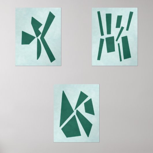 Aquamarine moderne Gouache Print Polygon Forms Bilderwand Sets (Vorderseite)