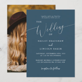 Aquamarine moderne Minimal-Foto-Hochzeit Einladung