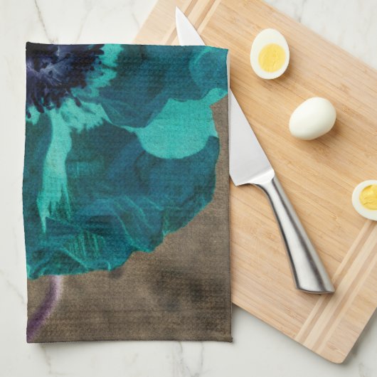 Aquamarine Mohnblume Geschirrtuch (Viertel Falte)