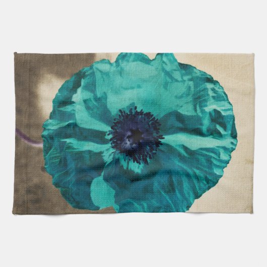 Aquamarine Mohnblume Geschirrtuch (Horizontal)