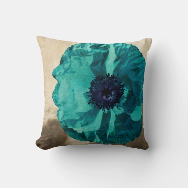 Aquamarine Mohnblume Kissen (Vorderseite)