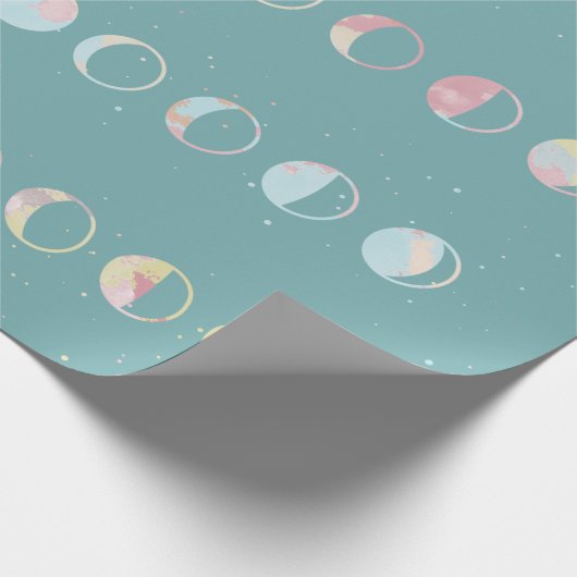 Aquamarine Mondphasen Geschenkpapier (Ecke)