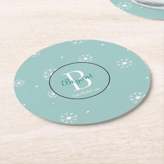 Aquamarine Monogram Snowflake Untersetzer (Angewinkelt)