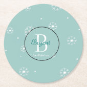 Aquamarine Monogram Snowflake Untersetzer (Vorderseite)