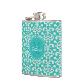 Aquamarine Monogramm-Damast-Flasche Flachmann (Links)