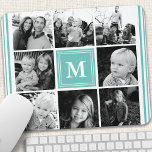 Aquamarine Monogramm-Familiensammlung Mousepad<br><div class="desc">Monogram Family Foto Collage. Personalisieren Sie dieses benutzerdefinierte Design mit Ihrem eigenen Monogramm Initial oder Text.</div>