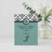 Aquamarine Monogramm Hochzeitsempfehlung Tischnumm Postkarte (Stehend Vorderseite)