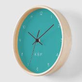 Aquamarine Monogramm | Modernes Türkisblau Cyan Bl Uhr (Winkel)