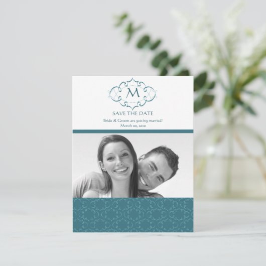 Aquamarine Monogramm-Save the Date-Foto-Karten Save The Date (Stehend Vorderseite)