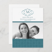 Aquamarine Monogramm-Save the Date-Foto-Karten Save The Date (Vorne/Hinten)