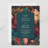 Aquamarine Moody Floral Fall Bloom Herbsthochzeit Einladung (Vorderseite)