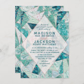 Aquamarine Mosaik-Marmordreiecke Einladung Hochzei (Vorne/Hinten)