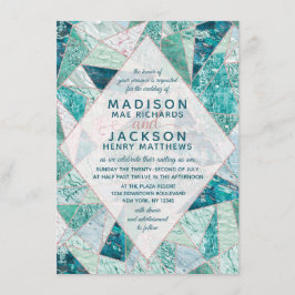 Aquamarine Mosaik-Marmordreiecke Einladung Hochzei