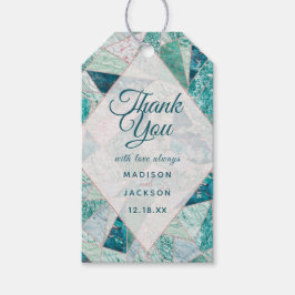 Aquamarine Mosaik-Marmordreiecke Hochzeit Danke Geschenkanhänger