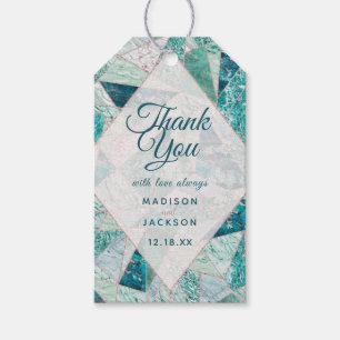 Aquamarine Mosaik-Marmordreiecke Hochzeit Danke Geschenkanhänger