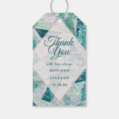 Aquamarine Mosaik-Marmordreiecke Hochzeit Danke Geschenkanhänger (Rückseite)