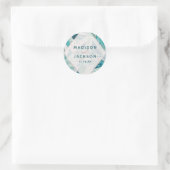 Aquamarine Mosaik-Marmordreiecke Monogramm-Hochzei Runder Aufkleber (Tasche)