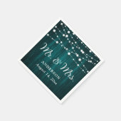 Aquamarine Mr. and Mrs. String Lights Wood Wedding Serviette (Ecke)