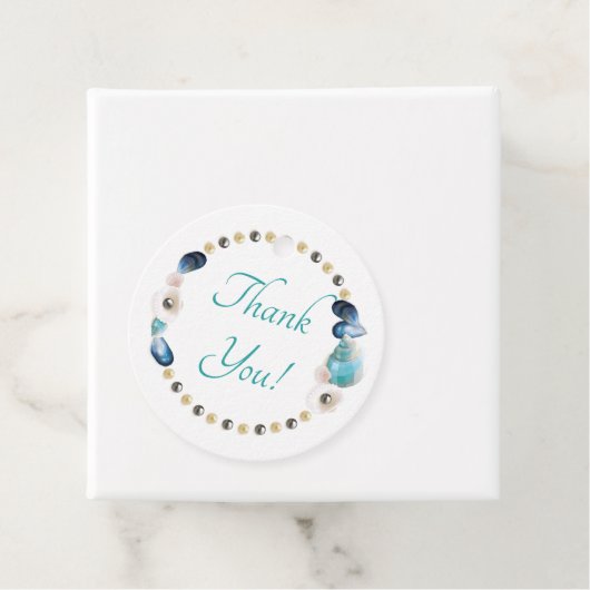 Aquamarine Muscheln und Perlen Quinceanera Gastges Geschenkanhänger (Beispiel)