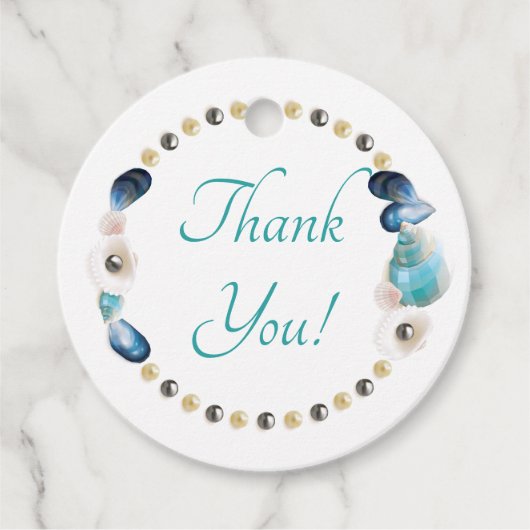 Aquamarine Muscheln und Perlen Quinceanera Gastges Geschenkanhänger (Vorderseite)