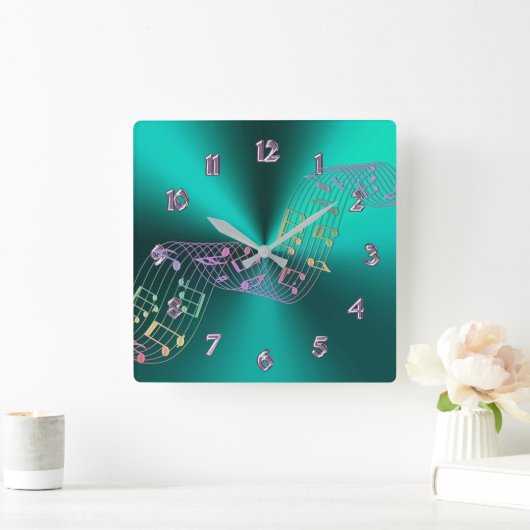 Aquamarine Musiknoten Quadratische Wanduhr (Zuhause)