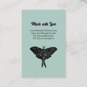 Aquamarine mystical Luna Moth Blank Business Card Visitenkarte (Rückseite)