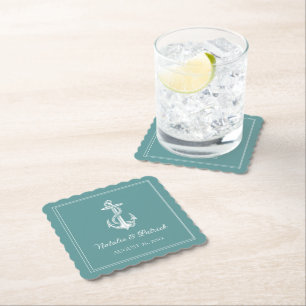 Aquamarine Nautical Anchor Wedding Paper Untersetz Untersetzer