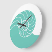 Aquamarine Nautilus-See-Muschel Große Wanduhr (Winkel)