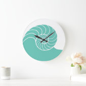 Aquamarine Nautilus-See-Muschel Große Wanduhr (Zuhause)
