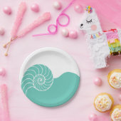 Aquamarine Nautilus-SeeMuschel Pappteller (Party)