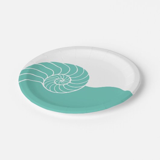 Aquamarine Nautilus-SeeMuschel Pappteller (Schrägansicht)