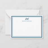 Aquamarine Navy Blue Monogram Dünne & dick Border Mitteilungskarte (Vorderseite)