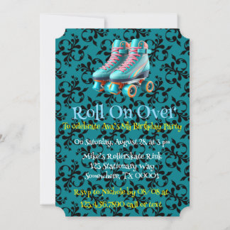Aquamarine Neon Rollerskate Geburtstagspartei Einladung