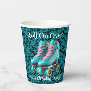 Aquamarine Neon Rollerskate Geburtstagspartei Pappbecher