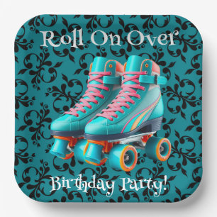 Aquamarine Neon Rollerskate Geburtstagspartei Pappteller