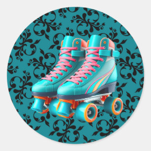 Aquamarine Neon Rollerskate Geburtstagspartei Runder Aufkleber