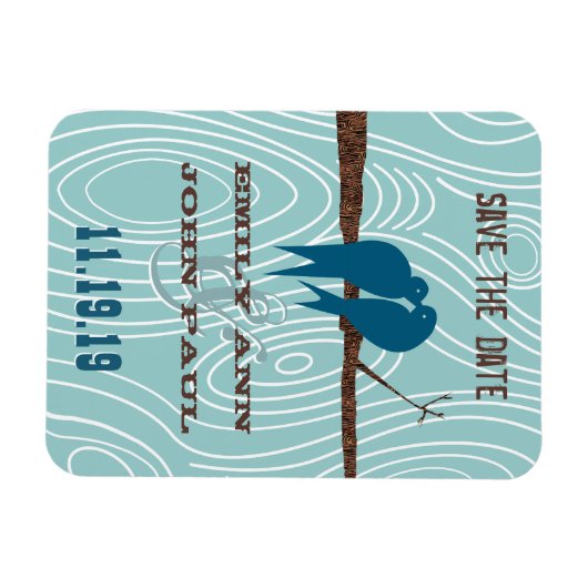 Aquamarine Niedliche Kissing Love Birds im Baum Magnet (Horizontal)