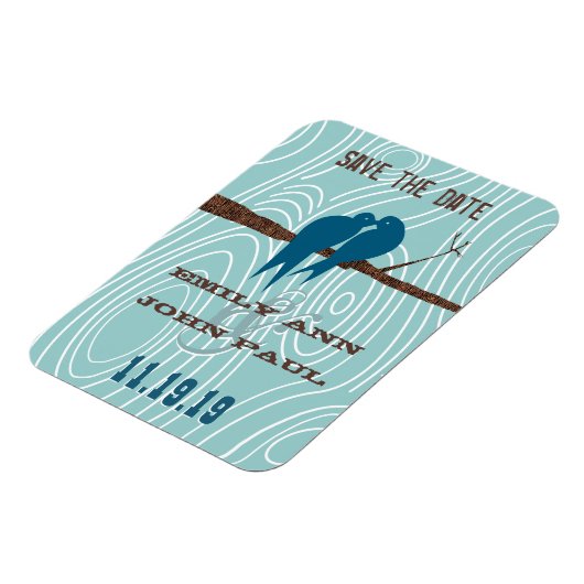 Aquamarine Niedliche Kissing Love Birds im Baum Magnet (Linke Seite)